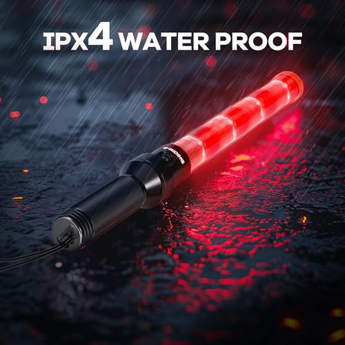 E-riding 2 Pack 16 Inch Rechargeable Red Traffic Wand with 2 Flashing Modes | Traffic Control Baton for Airport, Parking, Car Directing - size: 2 Pack