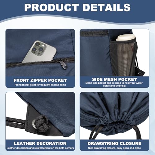 HOLYLUCK Men & Women Outdoor Sport Gym Sack Waterproof Drawstring Backpack Bag (Standard with drawstring, Navy Blue) - color: Navy Blue, style: Standard With Drawstring
