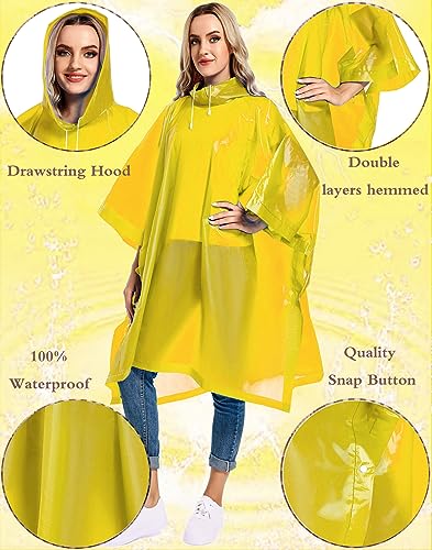 2 Pack Rain Ponchos for Adults Reusable - Raincoats Survival Emergency Heavy Duty Rain Coat with Drawstring Hood - color: Pink&yellow