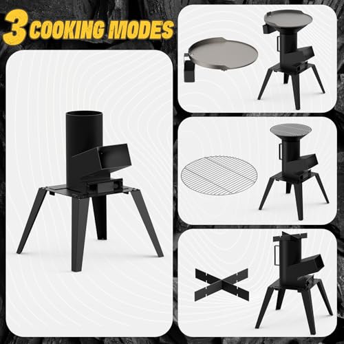 ONLYFIRE GRILLS 3-in-1 Rocket Stove Combo with Stand, Camp Stove GS345 | Including BBQ Grate, Griddle, Pot Rack, Portable Wood Burning Stove for Outdoor Cooking Patio Barbecue Camping RV Tailgating - style: GS345 WITH STAND