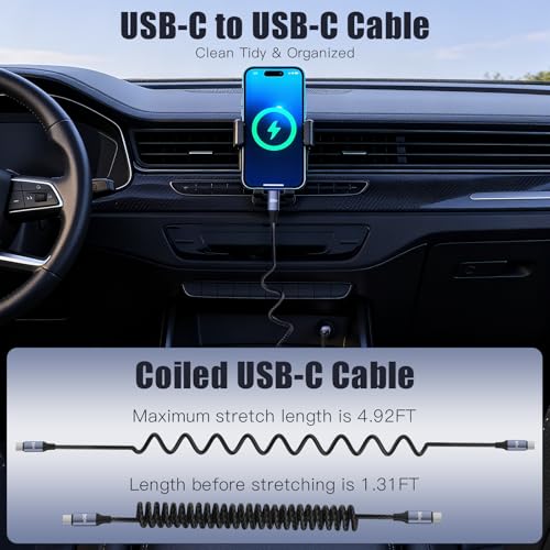 ROADRESS 240W USB C to USB C Cable Coiled, Braided Type C Charger for Car | 240W Fast Charging Cord Compatible with iPhone 17 16 15, iPad, Samsung Galaxy, Google Pixel, Moto, LG, TCL Phones
