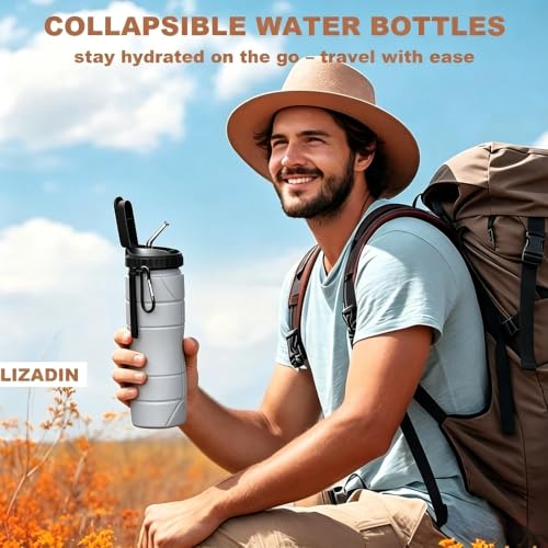 Collapsible Water Bottles 22oz with Straw 2Pack Travel (Blue+Pink) - color: Blue+Pink