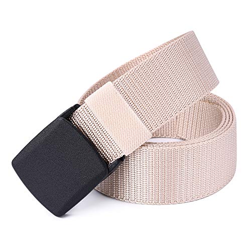 Mile High Life | Nylon Web Belt | Outdoor Military Belt | TSA Safe Buckle Plastic/Metal - color: Beige