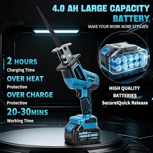 Mini Reciprocating Saw, 21V Brushless Cordless Reciprocating Saw With 2x4.0Ah Battery, 3 Variable Speed Tool-Free Blade Change And LED Light, Hand Recíproca For Woods/Metal/Plastic Cutting