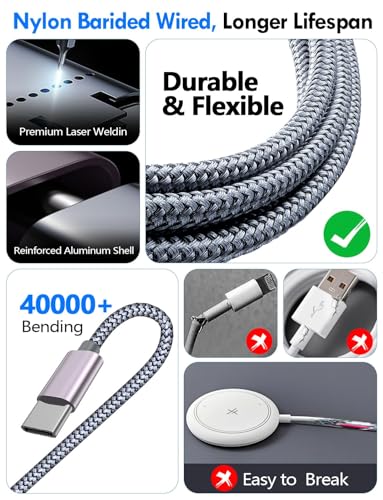 2Pack Travel Essentials for Apple Watch Charger,3-in-2 Multi Charging Cable | Cruise Vacation Camping Essentials for iPhone Charger,Type C/Lightning for iWatch,iPhone 17-12,Xbox Series X&S-6FT Gray - color: Gray, size: 2Pack-6 FT