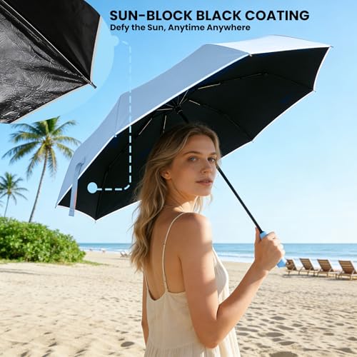 MRTLLOA Compact Travel Umbrella, 10 Ribs Windproof UV Protection - color: UV Blue