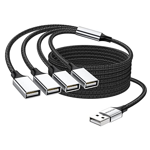 MOGOOD USB Splitter 1 in 4 Out 6FT Braided USB Extension Hub for Desktop - size: 6.6ft/2m
