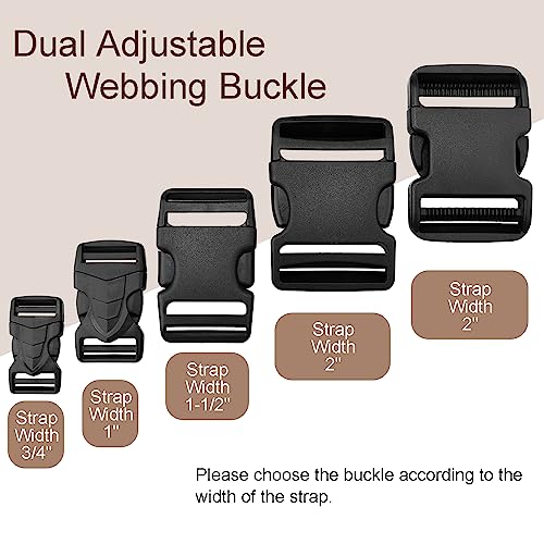 CooBigo 1 Inch 6 PCS Plastic Buckles for Strap, Nylon Webbing Backpack Buckle Clip, Side Release Clips Dog Collar, Camera Bag, Luggage Straps Replacement Dual Adjustable No Sewing - color: B: 1" Inner Diameter Black 6pcs