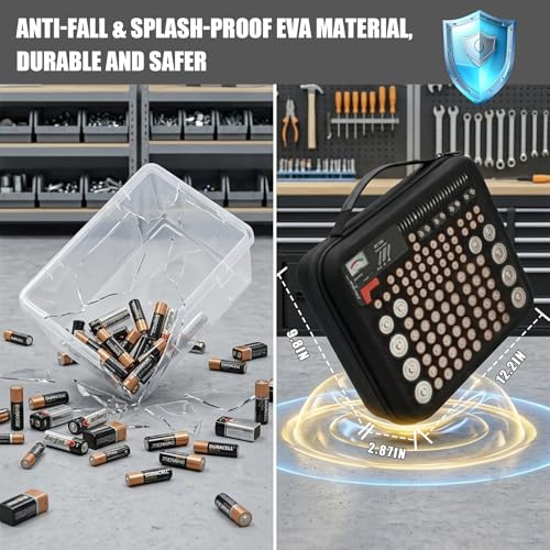 Comecase Battery Organizer Storage Case with Tester, Holds 164+ Batteries - size: Large 164+ Batteries