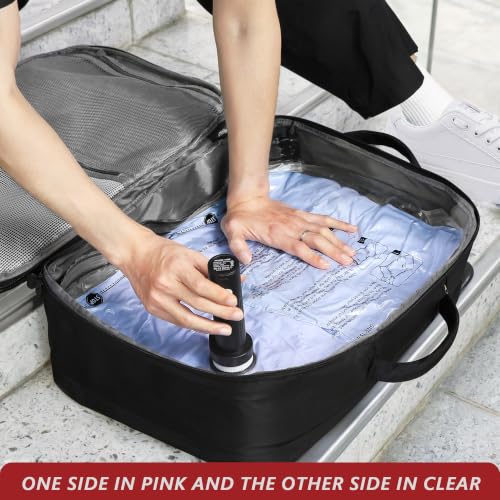 Travel Vacuum Bags for Clothing with Cordless Pump 21 Combo, Pink - color: Pink, size: 21 Combo