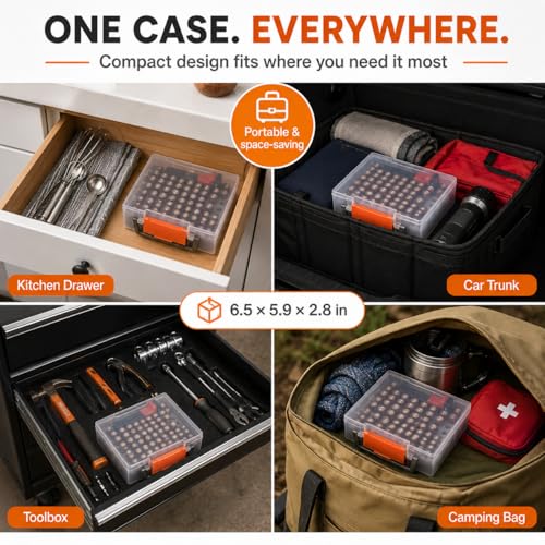 FULLCASE Battery Organizer Storage Case with Tester for AA AAA Batteries - color: Transparent