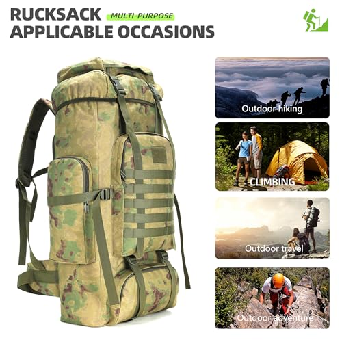 King'sGuard 70L Camping Hiking Backpack for Men Women Large Military Tactical Backpack Molle Rucksack Backpack for Outdoor - color: Ruin Green