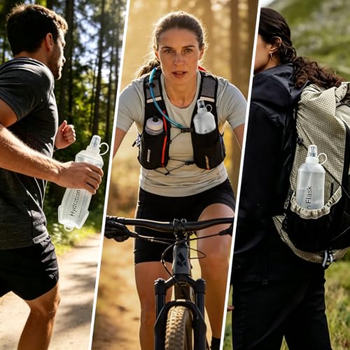 2 Pack 500ml Soft Flask, Shrink As You Drink Collapsible Water Bottles for Running Vest & Hydration Pack, BPA-Free Leak-Proof TPU Folding Bottle for Hiking Cycling Climbing Jogging-White - color: White