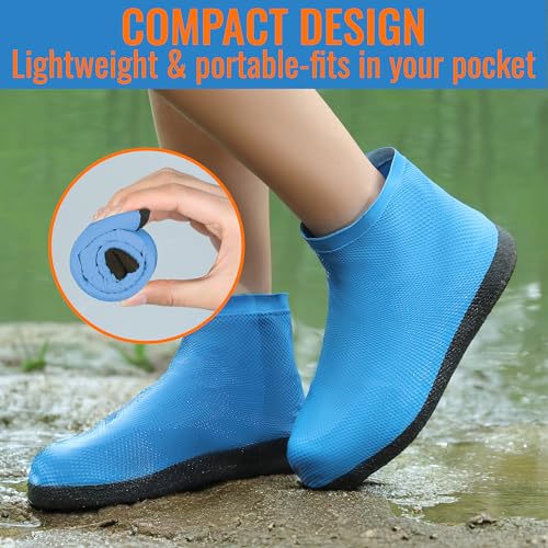 Rain Shoe Covers Waterproof Reusable Galoshes Overshoes - color: Blue, size: X-Large