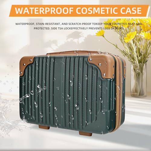 14inch Hard Shell Cosmetic Organizer Travel Train Hand Luggage Small Portable Carrying Suitcase Makeup Case Bag for Women Toiletry - color: BLUE/GOLD