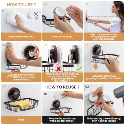 LEVERLOC Soap Dish, Soap Bar Holder for Shower Suction Cup Wall Mounted - color: Brown, size: 5.7" * 4.8"