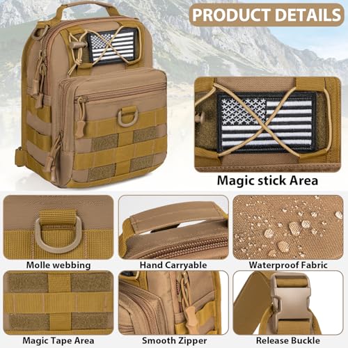 GMAK Tactical Sling Bag for Men, Tactical Shoulder Bag Military Sport Bags - color: Khaki