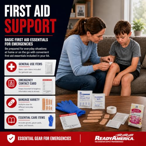 Ready America 70180 72 Hour Emergency Kit, 1-Person, 3-Day Backpack, Includes First Aid Kit, Survival Blanket, Emergency Food Portable Disaster Preparedness Go-Bag for Earthquake, Fire, Flood - size: 1 Person