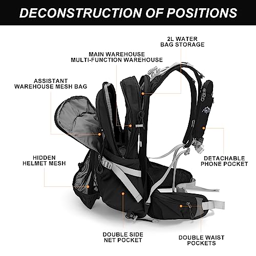 IX INOXTO 20L Hydration Backpack, Waterproof Hiking Internal Frame Backpacks with 2L Hydration Water Bladder and Rain Cover for Men, Lightweight Travel Daypack for Cycling,Camping,Ski (black) - color: Black