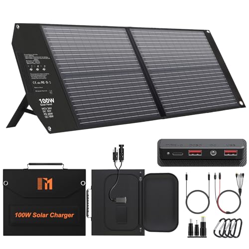 100W Portable Foldable Solar Panel Charger 24V MC4 DC USB-C USB-A | USB-C PD65W, USB-A QC3.0 Fast Charging, for Power Station, Generator, Outdoor, Camping, RV Trip, Off Grid Living - size: 100W