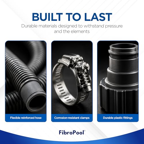 Pool Hose Kit - 1.5 in Connections - 6 ft - Plastic & Steel | 19 Piece Set, Above Ground Systems, Converts 1.25 Ports, ABS Adapters, Alloy Clamps, Thread Tape Included, White