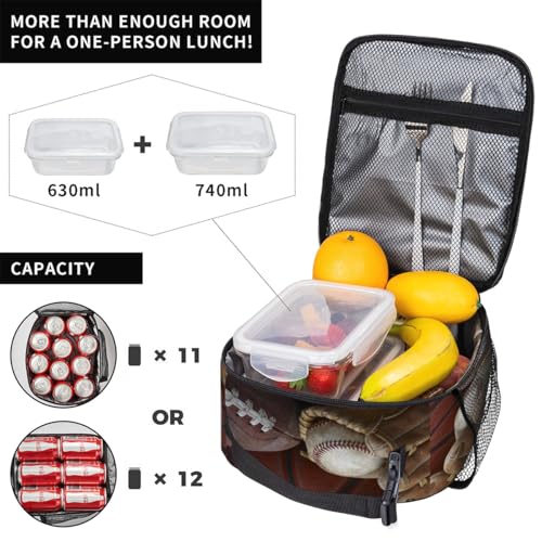 Pardick Worn Baseball Tote Lunch Box Insulated Lunch Bag Tote Cooler Freezable Meal Prep Bag Waterproof Leakproof Cooler Lunch Container For Picnic Office - color: Baseball 4