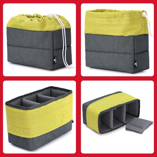 Koolertron Waterproof DSLR Camera Bag with Removable Insert, Adjustable Compartments, Fits in Camera Bags - Protective Case for DSLR/SLR Cameras & Accessories - color: Gray Green+Yellow