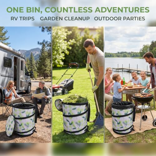 Collapsible Trash Can camping with Zipper Lid, 24 Gallon Pop Up Trash Can for Camping & RV Storage and Organization, 900D Oxford Waterproof Portable Garbage Can with Hard Bottom & Ground Stake