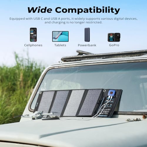 BigBlue 28W Solar Panel Charger with Digital Ammeter, USB-A/USB-C Outputs - color: Black