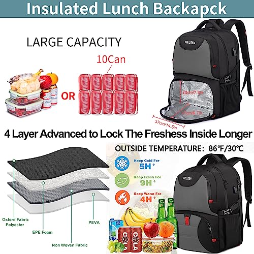 Lunch Bag Backpack, Insulated Cooler Lunch Box Backpack, Extra Large 17inch Travel Laptop Backpack 50L with USB Charging Port, Water Resistant Big work Backpack for Men Women , Grey - color: Grey