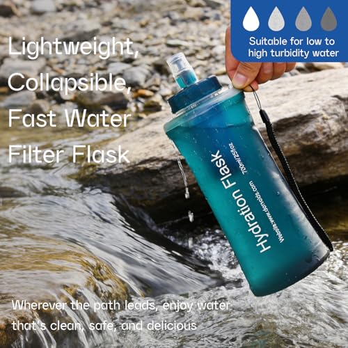 GUYI 1.0L Collapsible Water Filter Bottle, Removes Impurities, BPA Free, Ultralight for Hiking, Camping, Cycling & Travel-Dusty Blue - color: 1000ml, Dusty Blue