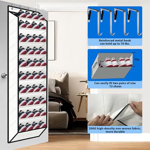 10 Tiers Shoe Organizer for Closet, 20 to 30 Pairs Shoe Rack Door - color: White