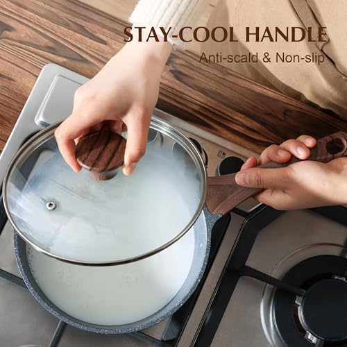 SENSARTE 2.5 Quarts Nonstick Saucepan with Lid, PFOA/PFOS Free | Kitchen Pot with Swiss Granite Coating, Medium Cooking Pot with Stay-cool Handle, Induction Compatible - color: Gray Granite, size: 2.5 Quarts