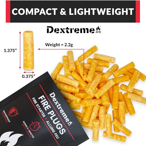 Dextreme Fire Plugs Waterproof Fire Starter for Campfires, Emergencies, Survival, Fire Pits, Grills | 5+ Minute Burn | All Natural | Made in North America - size: 200 Fire Plugs