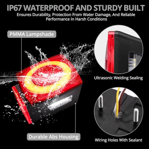 Justech Submersible Square LED Trailer Light Kit, 12V Red White | IP68 Waterproof, DOT Compliant, Stop, Turn, Tail, Brake and Running Light for Boat Trailers, Trucks, RVs and Campers
