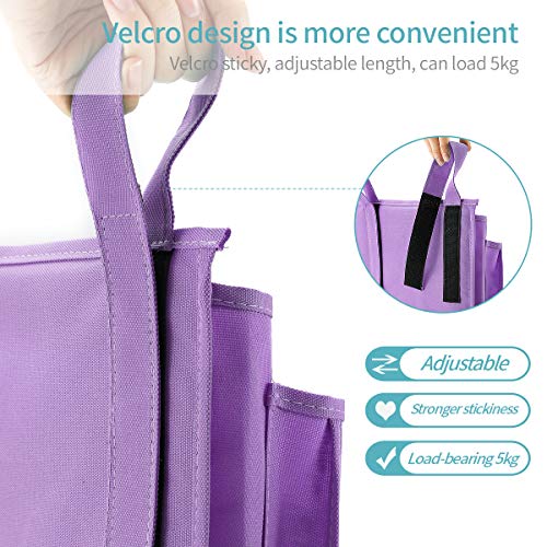 Bseash Bunk Bed Organizer, Bedside Caddy Hanging Bed Organizer Storage Bag 8 Pockets, for College Dorm Rooms Bed, Hospital Bed, Baby Bed Rails, 600D Oxford Cloth (Purple) - color: Purple, size: Large