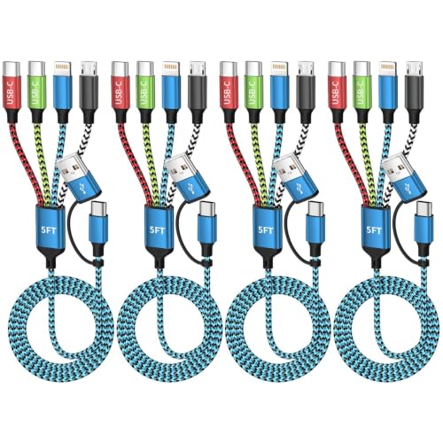 4 in 2 Multi Charging Cable, USBA/C Universal Charging Cords 4 Pack 5FT | Dual Type C Port Phone Charger Cord for Multiple Devices, Travel Charger for iPhone 17-11/Galaxy/Tablets/PS Home,Office,Car - color: White&Red&Black&Blue