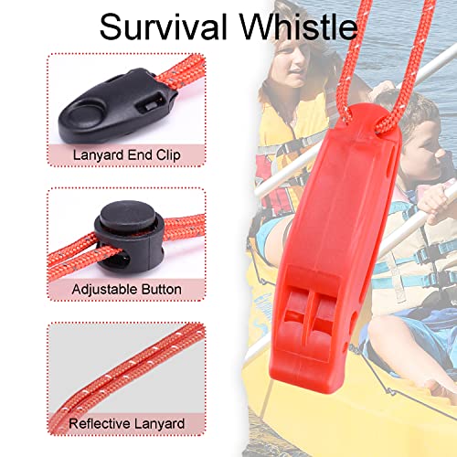 CooBigo 4Pcs Emergency Whistles, Loud Shrill Safety Whistle with Reflective Lanyard for Climbing Hiking Camping Boat Kayak - color: 4pcs Red Whistle