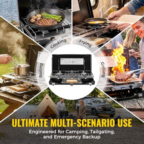 FineFlame Camping Stove, Propane Portable Camp Stove, 20400BTU-3 Burners - color: Black-3 burner-20400BTU