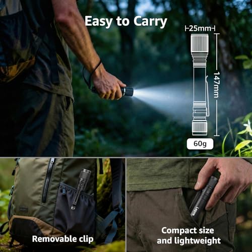 Lepro LED Mini Flashlight High Lumens with Clip, Waterproof, Energy Saving, Portable for Outdoor, Emergency, AA Batteries Included, Tactical & Camping Accessories
