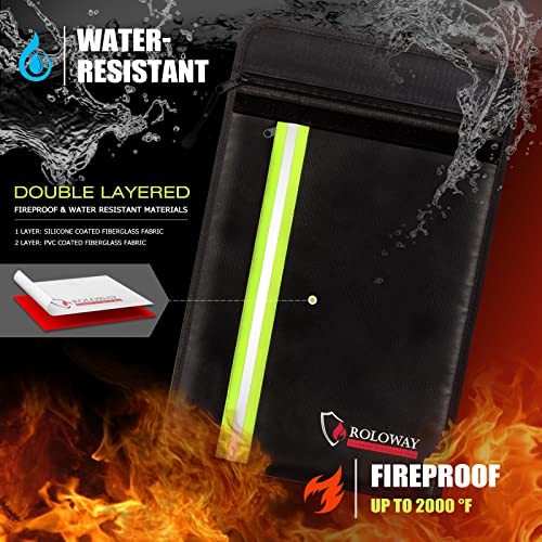 ROLOWAY Fireproof Envelope for Cash, Legal Documents Safe (15 x 11 inch) with 2 Pockets & Waterproof Zipper, Black - size: 15 x 11 inch, style: Black Fireproof Bag