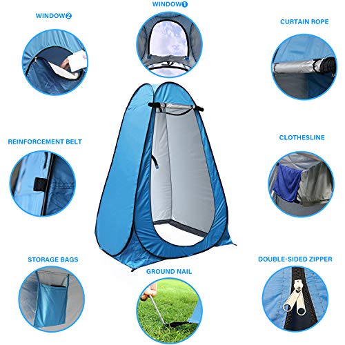 Anngrowy Pop Up Privacy Shower Tent - Portable Outdoor Camping Bathroom Toilet Changing Dressing Room - UPF40+ Waterproof - color: Blue