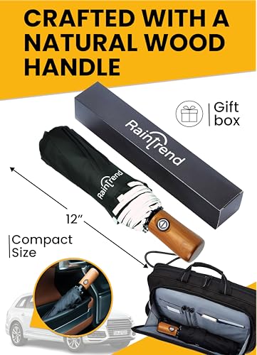 Raintrend Windproof Travel Umbrellas for Rain Automatic +10% Bigger Canopy Strong Frame Compact Folding Portable Umbrella for Women Men Backpack Purse - color: F1 Reflective Strip
