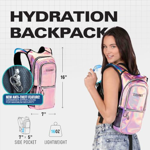 Sojourner Hydration Pack, Hydration Backpack - Water Backpack with 2l Hydration Bladder, Festival Essential - Rave Hydration Pack Hydropack Hydro for Hiking, Running, Biking, Festival Gear - color: Holographic - Pink