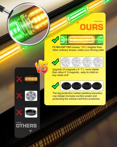 42" Emergency Flashing Strobe Lights Bar with 28 Strong Magnets Double Side Traffic Advisor 206 LED Warning Snow Plow Light for Trucks Vehicles Tow Pickup, Amber/Green - color: #06 Amber/ Green