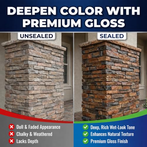 YKF High Gloss Wet Look Stone Sealer, Clear Water-Based Color Enhancing Paver and Concrete Sealer for Outdoor Stone, Patio, Driveway, Brick and Masonry, 1 Gallon - size: 1 Gallon High Gloss Finish