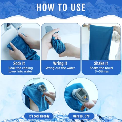 Hosuly 6 Pack Cooling Towel 40" X 12", Cool Neck Wrap,Light Blue | Cooling Rag for Neck and Face, Ice Breathable Chilly Towels, Portable Bag, Quick Cooling for Hot Weather - color: Light Blue