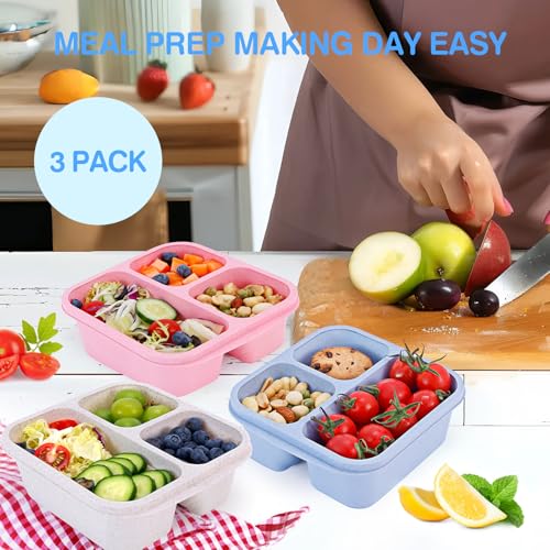 Rinwoc Bento Box [Portion Size], 9 Pack Snack Containers with 3 Compartments for Meal Prep & On-the-Go [School, Travel], Lunchable Container Reusable and BPA-Free - size: Small (Pack of 3)