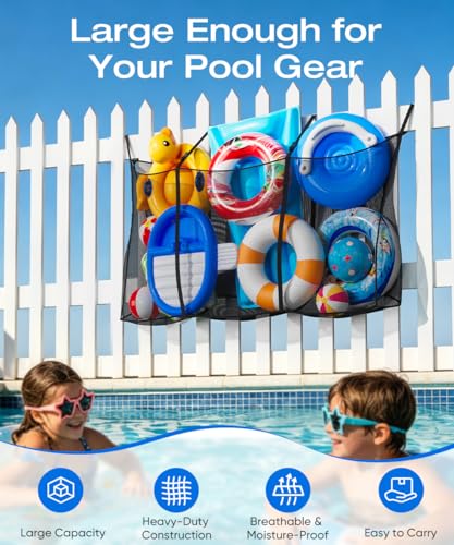 Pool Float Storage Bag, 55"x13"x39" Large Capacity Hanging Pool Toy Holder Net, Mesh Bag for Pool Toys, Outdoor Toy Organizer for Pool Floats, Noodles, Inflatable Ball, Swimming Ring, Raft - size: small