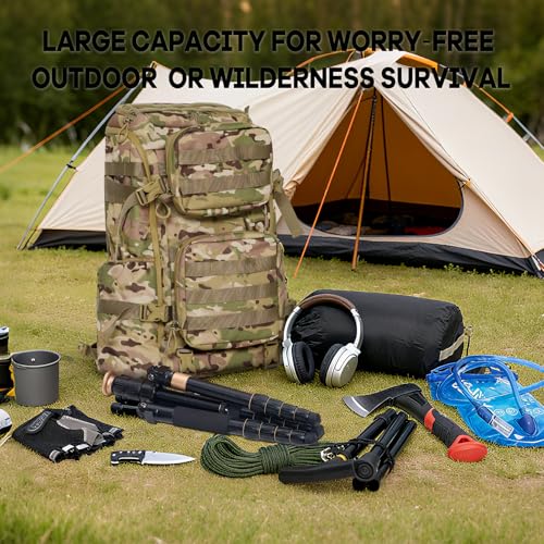 Timeet Tactical Backpack for Men, 20 Inch Camouflage 45L Large Capacity, U-Shaped Wide Opening Molle Military Hiking 3 Day Assault Pack, Water Resistant - color: Camouflage